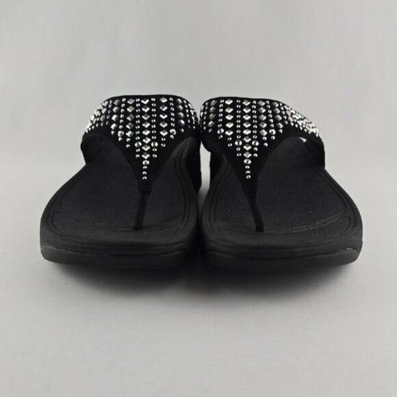 FITFLOP Women's Black Novy Stud Rhinestone Thong Wedge Sandals Wobbleboard Sz 6 - Picture 6 of 12